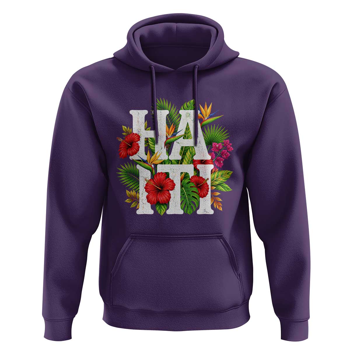 Haiti Tropical Floral Hibiscus Palm Leaves Island Graphic Hoodie Haitian Heritage Pride