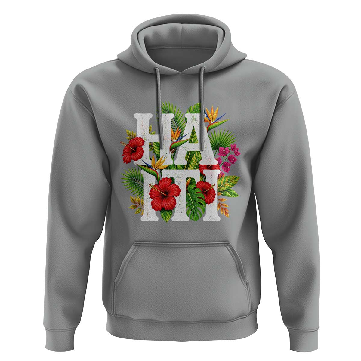Haiti Tropical Floral Hibiscus Palm Leaves Island Graphic Hoodie Haitian Heritage Pride