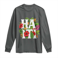 Haiti Tropical Floral Hibiscus Palm Leaves Island Graphic Long Sleeve Shirt Haitian Heritage Pride