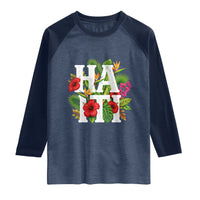 Haiti Tropical Floral Hibiscus Palm Leaves Island Graphic Raglan Shirt Haitian Heritage Pride