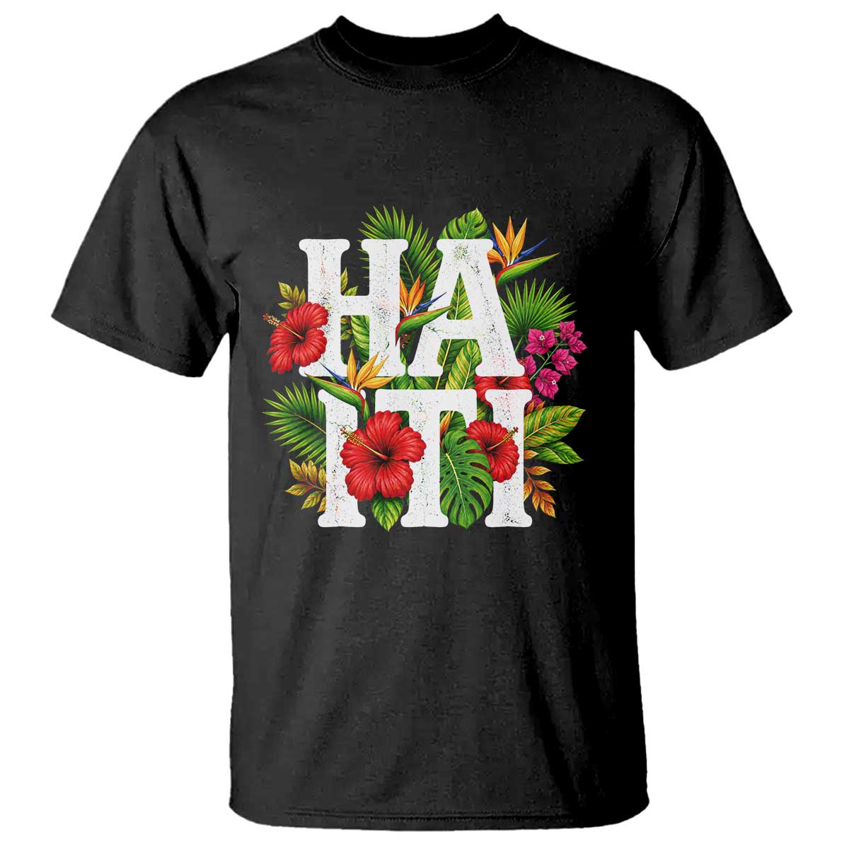 Haiti Tropical Floral Hibiscus Palm Leaves Island Graphic T Shirt Haitian Heritage Pride