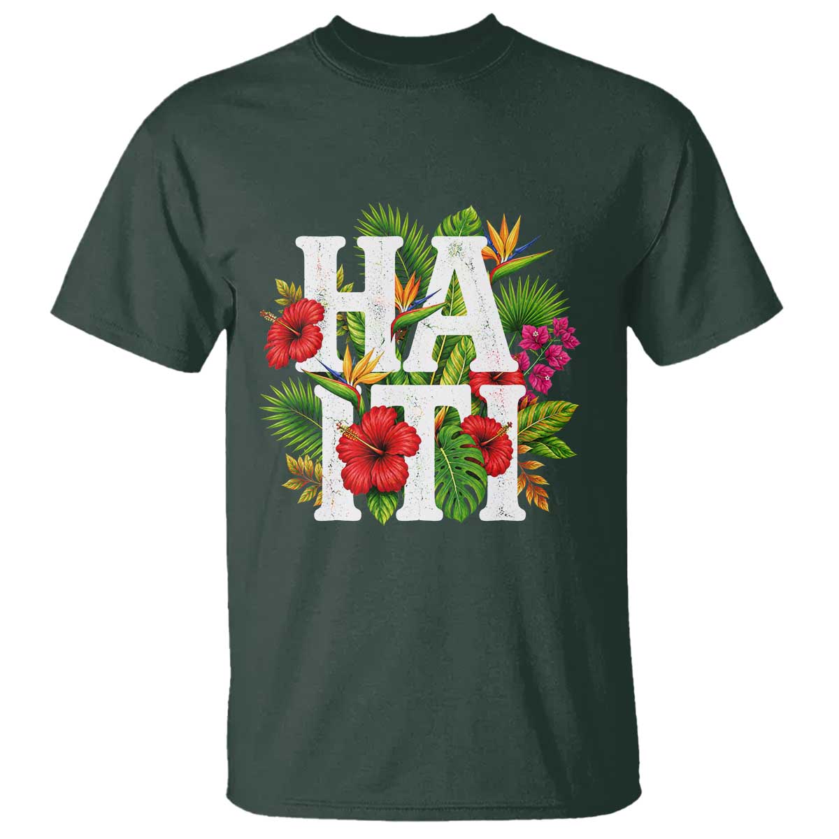 Haiti Tropical Floral Hibiscus Palm Leaves Island Graphic T Shirt Haitian Heritage Pride