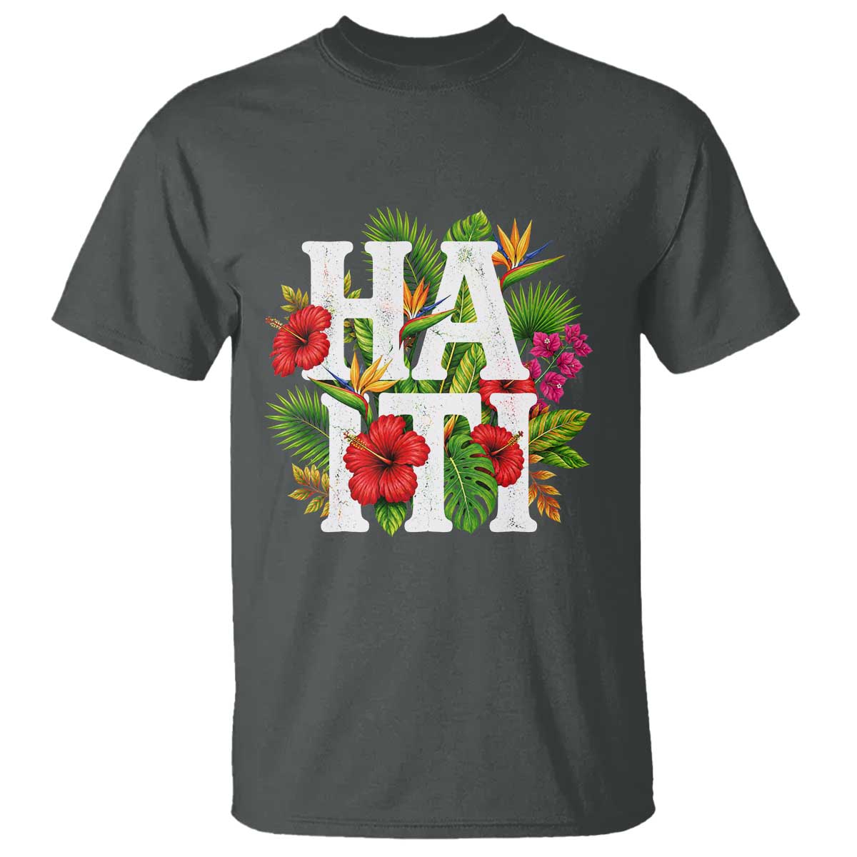 Haiti Tropical Floral Hibiscus Palm Leaves Island Graphic T Shirt Haitian Heritage Pride