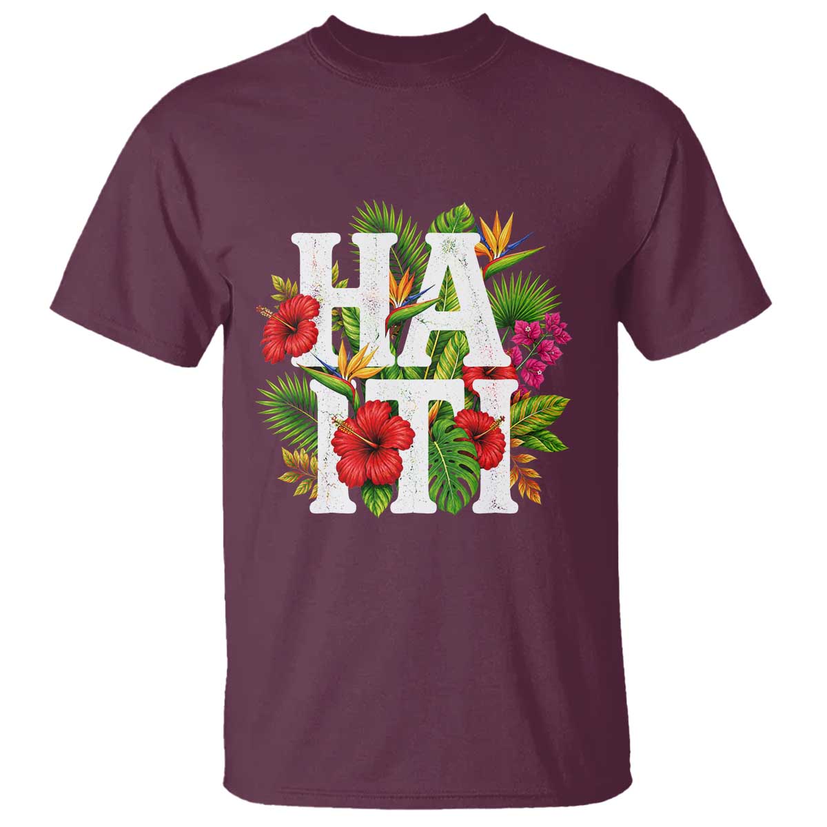 Haiti Tropical Floral Hibiscus Palm Leaves Island Graphic T Shirt Haitian Heritage Pride