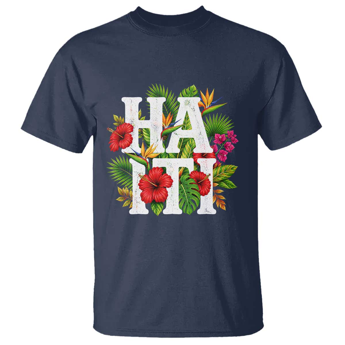 Haiti Tropical Floral Hibiscus Palm Leaves Island Graphic T Shirt Haitian Heritage Pride