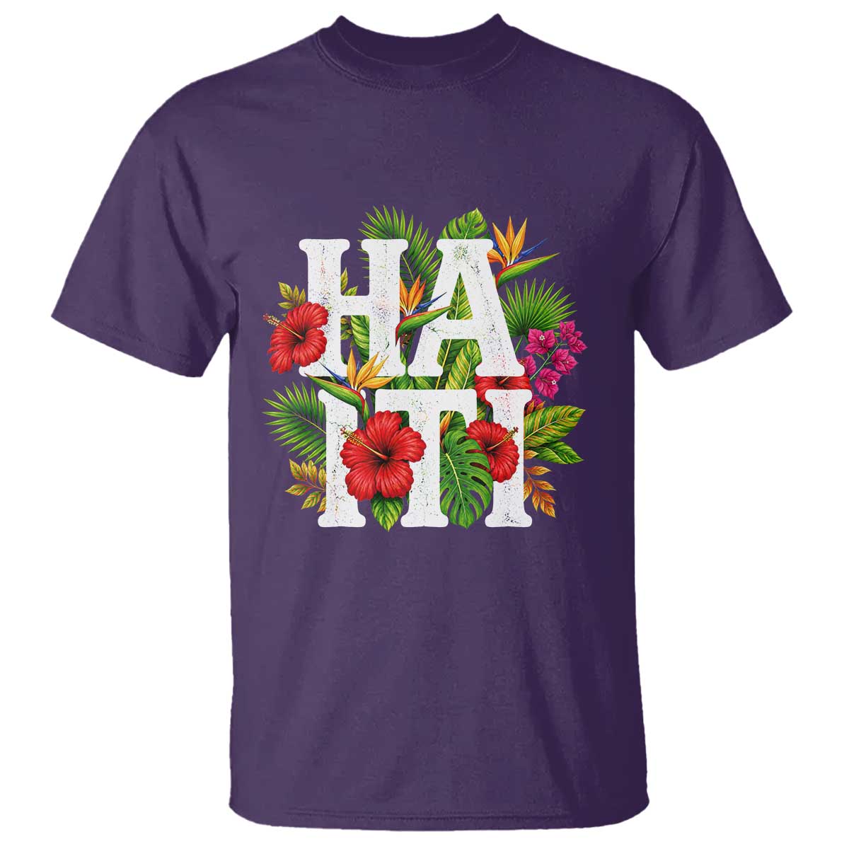 Haiti Tropical Floral Hibiscus Palm Leaves Island Graphic T Shirt Haitian Heritage Pride