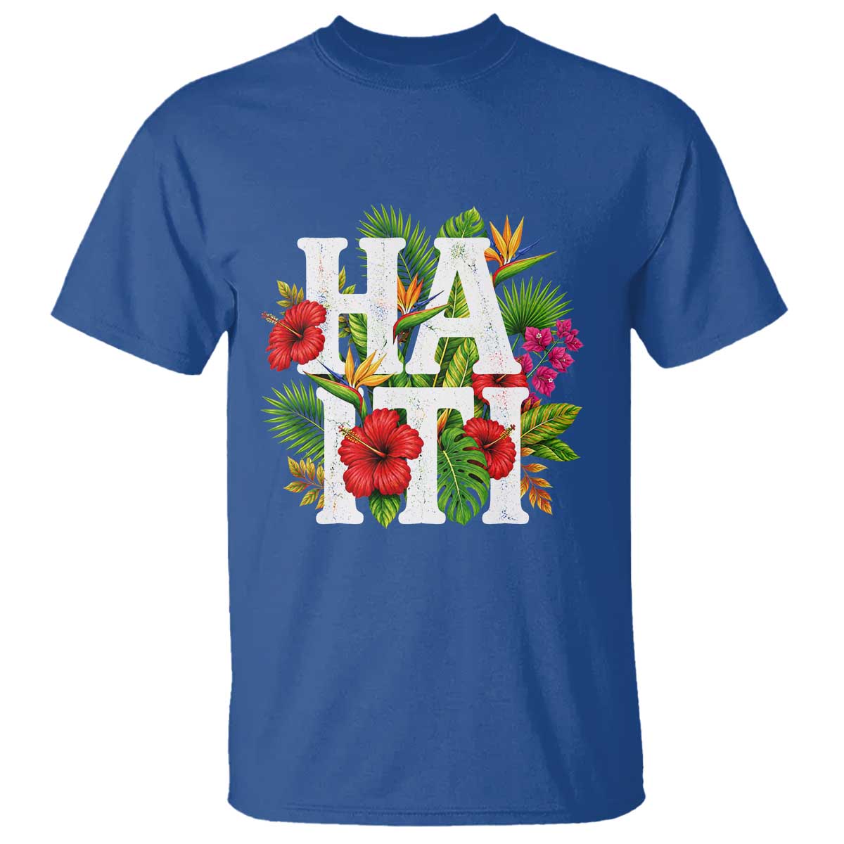 Haiti Tropical Floral Hibiscus Palm Leaves Island Graphic T Shirt Haitian Heritage Pride