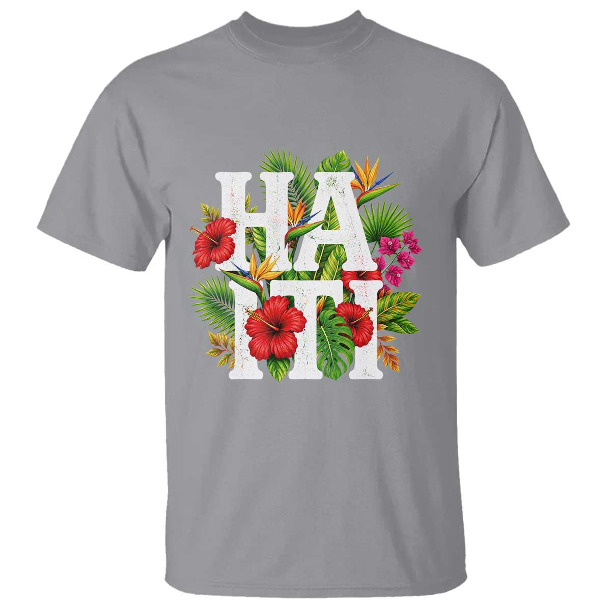 Haiti Tropical Floral Hibiscus Palm Leaves Island Graphic T Shirt Haitian Heritage Pride