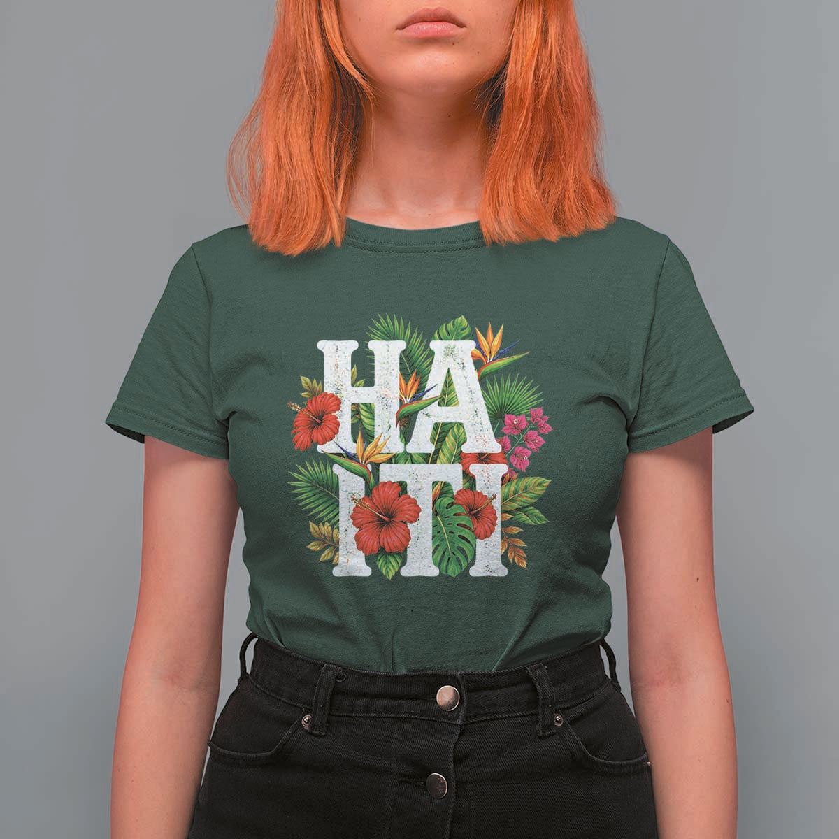 Haiti Tropical Floral Hibiscus Palm Leaves Island Graphic T Shirt For Women Haitian Heritage Pride