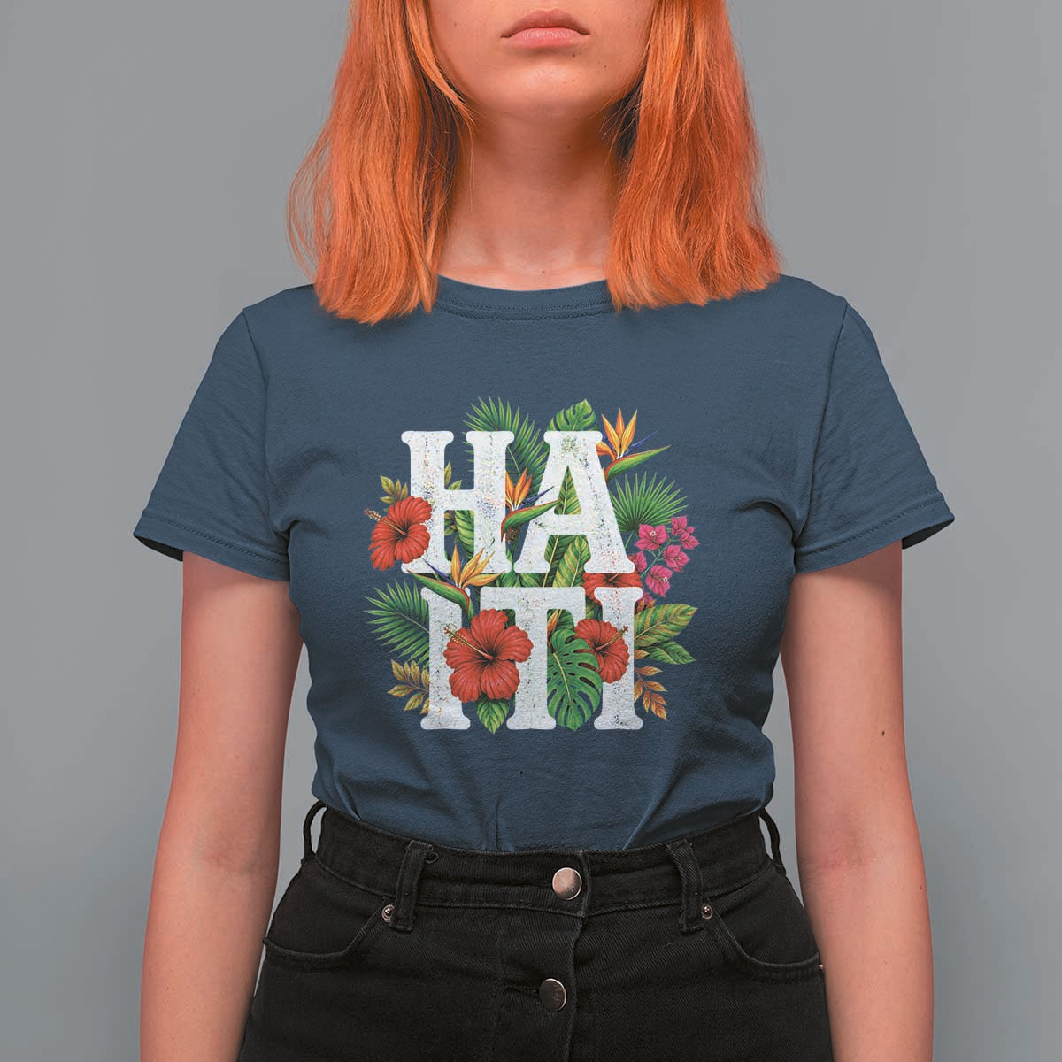 Haiti Tropical Floral Hibiscus Palm Leaves Island Graphic T Shirt For Women Haitian Heritage Pride