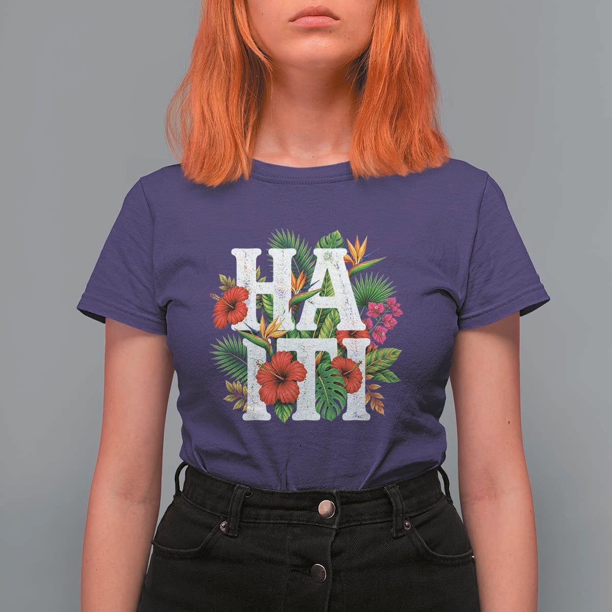 Haiti Tropical Floral Hibiscus Palm Leaves Island Graphic T Shirt For Women Haitian Heritage Pride