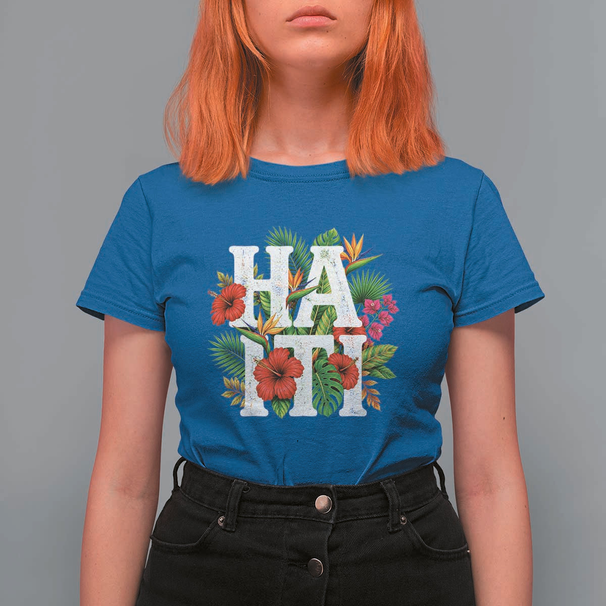 Haiti Tropical Floral Hibiscus Palm Leaves Island Graphic T Shirt For Women Haitian Heritage Pride