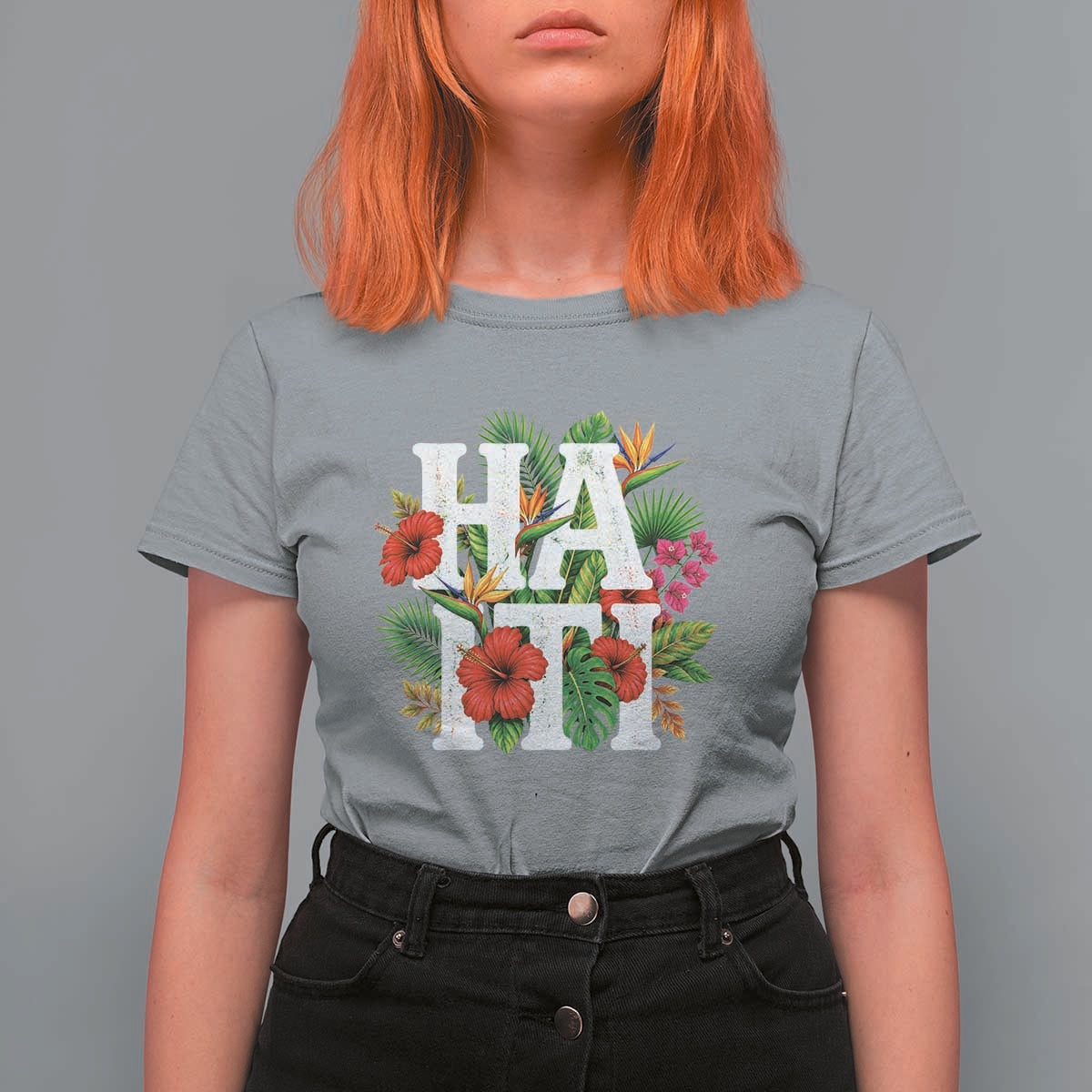 Haiti Tropical Floral Hibiscus Palm Leaves Island Graphic T Shirt For Women Haitian Heritage Pride