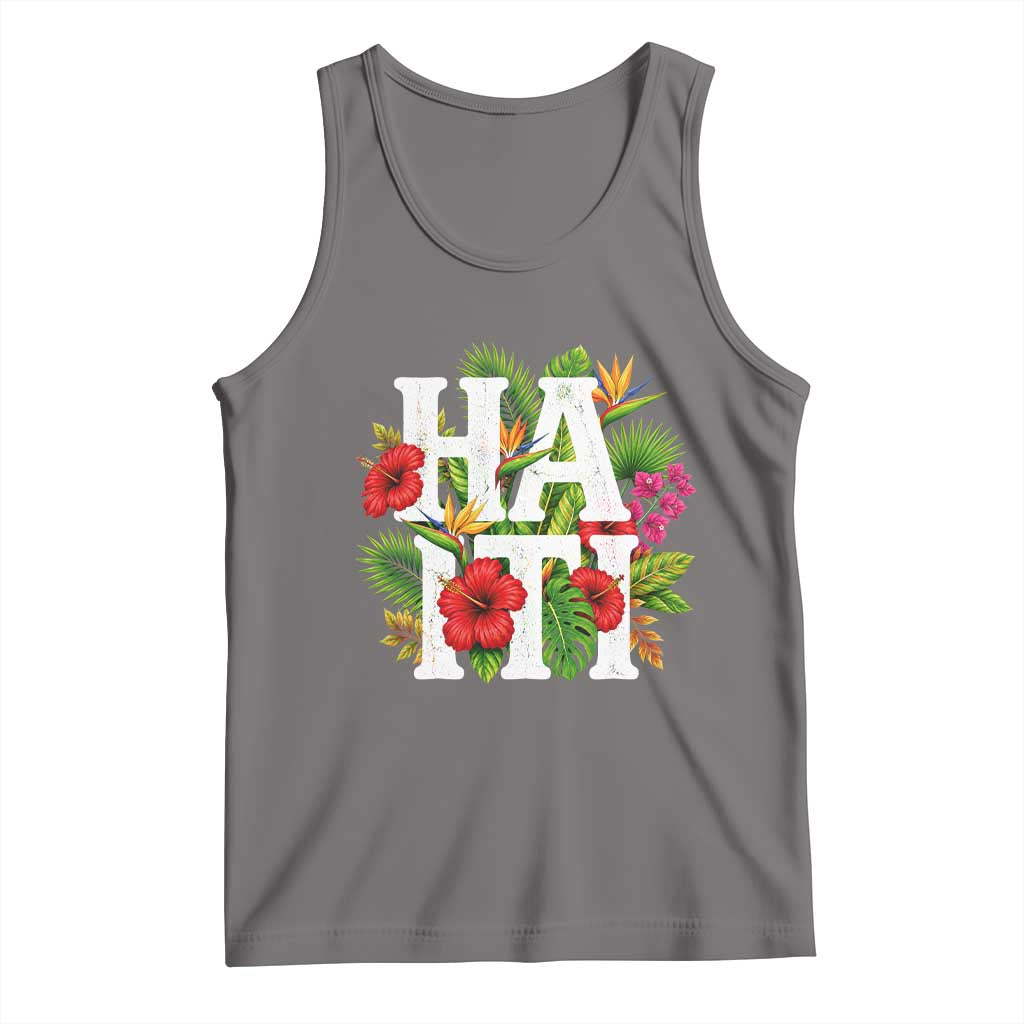 Haiti Tropical Floral Hibiscus Palm Leaves Island Graphic Tank Top Haitian Heritage Pride
