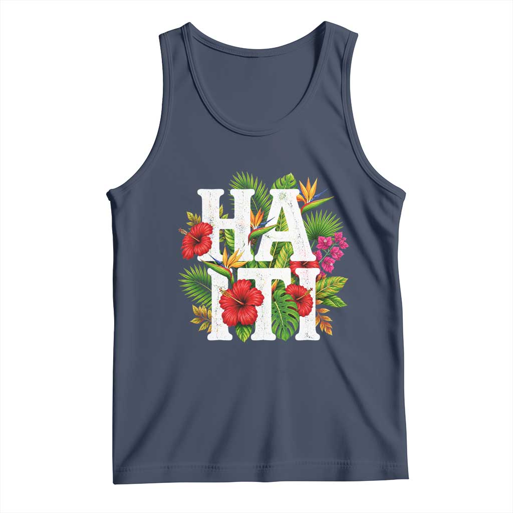 Haiti Tropical Floral Hibiscus Palm Leaves Island Graphic Tank Top Haitian Heritage Pride