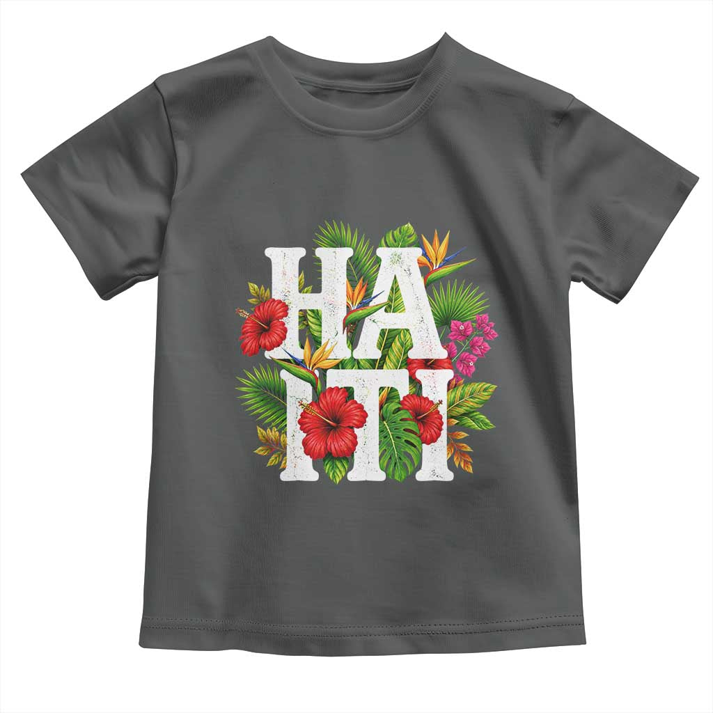 Haiti Tropical Floral Hibiscus Palm Leaves Island Graphic Toddler T Shirt Haitian Heritage Pride
