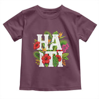 Haiti Tropical Floral Hibiscus Palm Leaves Island Graphic Toddler T Shirt Haitian Heritage Pride