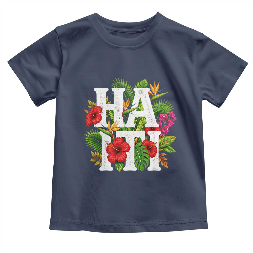 Haiti Tropical Floral Hibiscus Palm Leaves Island Graphic Toddler T Shirt Haitian Heritage Pride