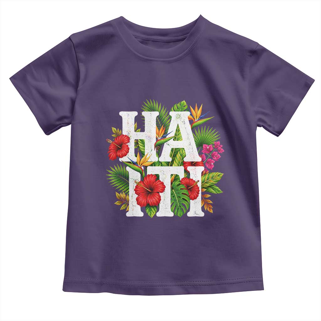 Haiti Tropical Floral Hibiscus Palm Leaves Island Graphic Toddler T Shirt Haitian Heritage Pride