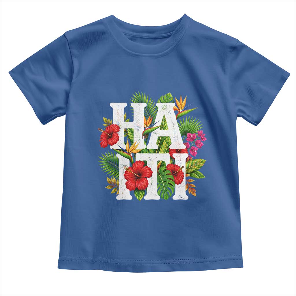 Haiti Tropical Floral Hibiscus Palm Leaves Island Graphic Toddler T Shirt Haitian Heritage Pride