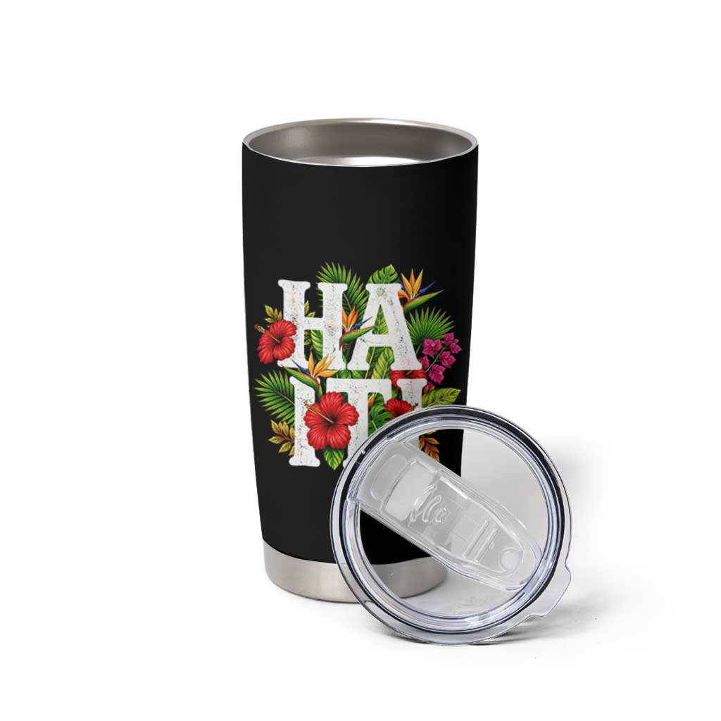 Haiti Tropical Floral Hibiscus Palm Leaves Island Graphic Tumbler Cup Haitian Heritage Pride