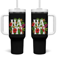 Haiti Tropical Floral Hibiscus Palm Leaves Island Graphic Tumbler With Handle Haitian Heritage Pride
