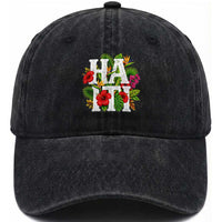 Haiti Tropical Floral Hibiscus Palm Leaves Island Graphic Washed Cotton Baseball Cap Haitian Heritage Pride