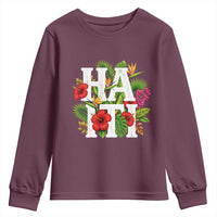 Haiti Tropical Floral Hibiscus Palm Leaves Island Graphic Youth Sweatshirt Haitian Heritage Pride