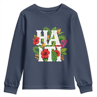 Haiti Tropical Floral Hibiscus Palm Leaves Island Graphic Youth Sweatshirt Haitian Heritage Pride