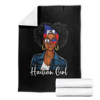Proud Haitian Afro Girl in Denim Jacket Style Graphic Throw Blanket Haiti Heritage Pride