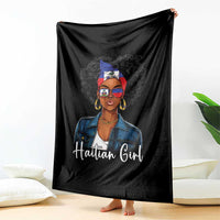Proud Haitian Afro Girl in Denim Jacket Style Graphic Throw Blanket Haiti Heritage Pride