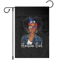 Proud Haitian Afro Girl in Denim Jacket Style Graphic Garden Flag Haiti Heritage Pride