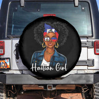 Proud Haitian Afro Girl in Denim Jacket Style Graphic Spare Tire Cover Haiti Heritage Pride