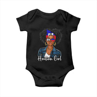 Proud Haitian Afro Girl in Denim Jacket Style Graphic Baby Onesie Haiti Heritage Pride