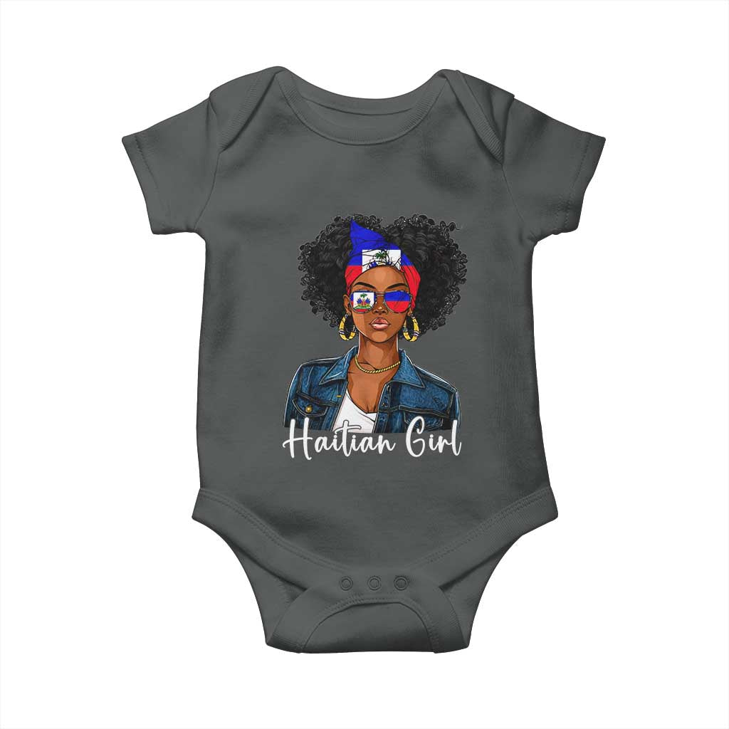 Proud Haitian Afro Girl in Denim Jacket Style Graphic Baby Onesie Haiti Heritage Pride