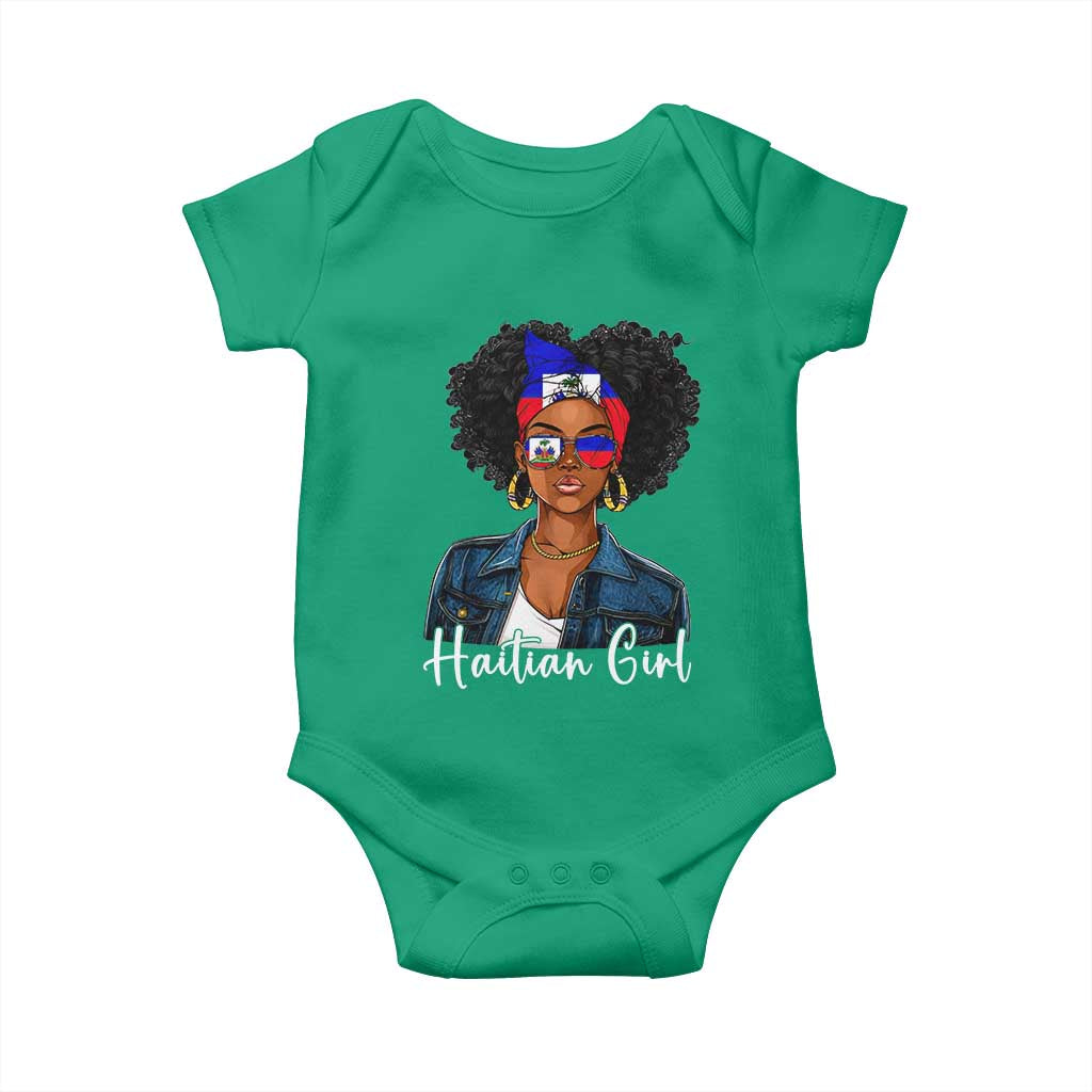 Proud Haitian Afro Girl in Denim Jacket Style Graphic Baby Onesie Haiti Heritage Pride
