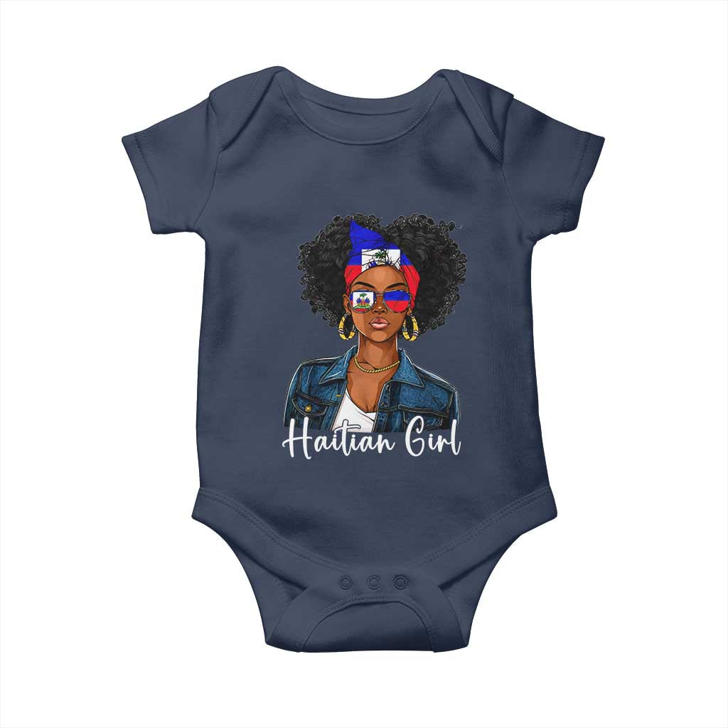 Proud Haitian Afro Girl in Denim Jacket Style Graphic Baby Onesie Haiti Heritage Pride