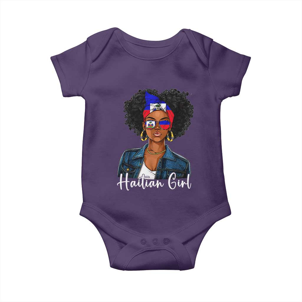 Proud Haitian Afro Girl in Denim Jacket Style Graphic Baby Onesie Haiti Heritage Pride