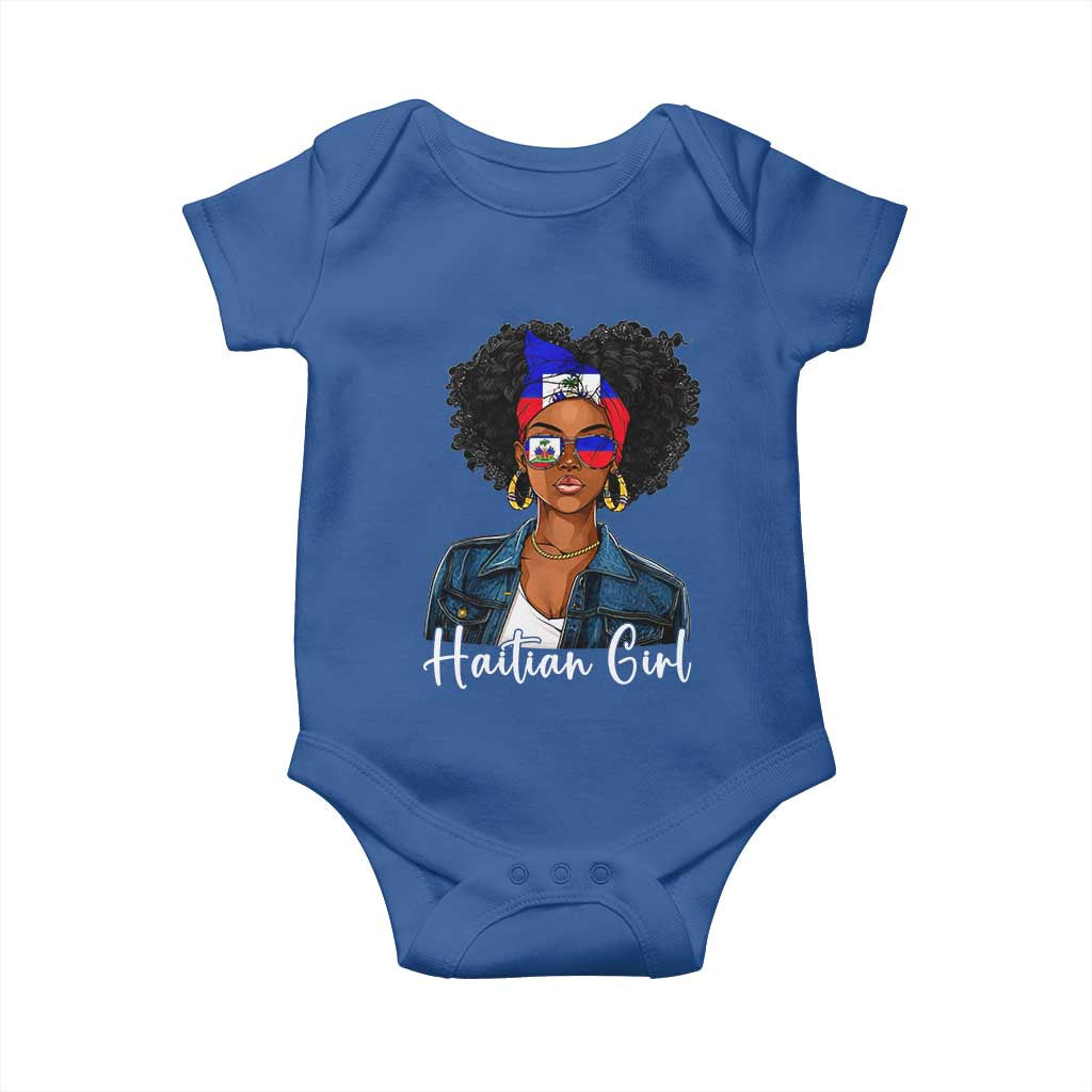 Proud Haitian Afro Girl in Denim Jacket Style Graphic Baby Onesie Haiti Heritage Pride