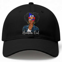 Proud Haitian Afro Girl in Denim Jacket Style Graphic Baseball Cap Haiti Heritage Pride