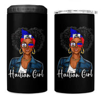 Proud Haitian Afro Girl in Denim Jacket Style Graphic 4 in 1 Can Cooler Tumbler Haiti Heritage Pride
