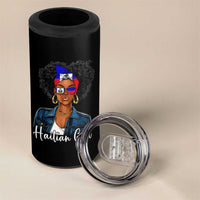 Proud Haitian Afro Girl in Denim Jacket Style Graphic 4 in 1 Can Cooler Tumbler Haiti Heritage Pride