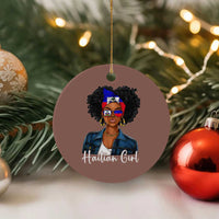 Proud Haitian Afro Girl in Denim Jacket Style Graphic Ceramic Ornament Haiti Heritage Pride