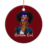 Proud Haitian Afro Girl in Denim Jacket Style Graphic Ceramic Ornament Haiti Heritage Pride