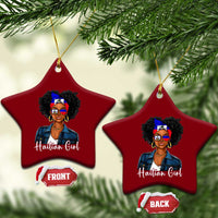 Proud Haitian Afro Girl in Denim Jacket Style Graphic Ceramic Ornament Haiti Heritage Pride