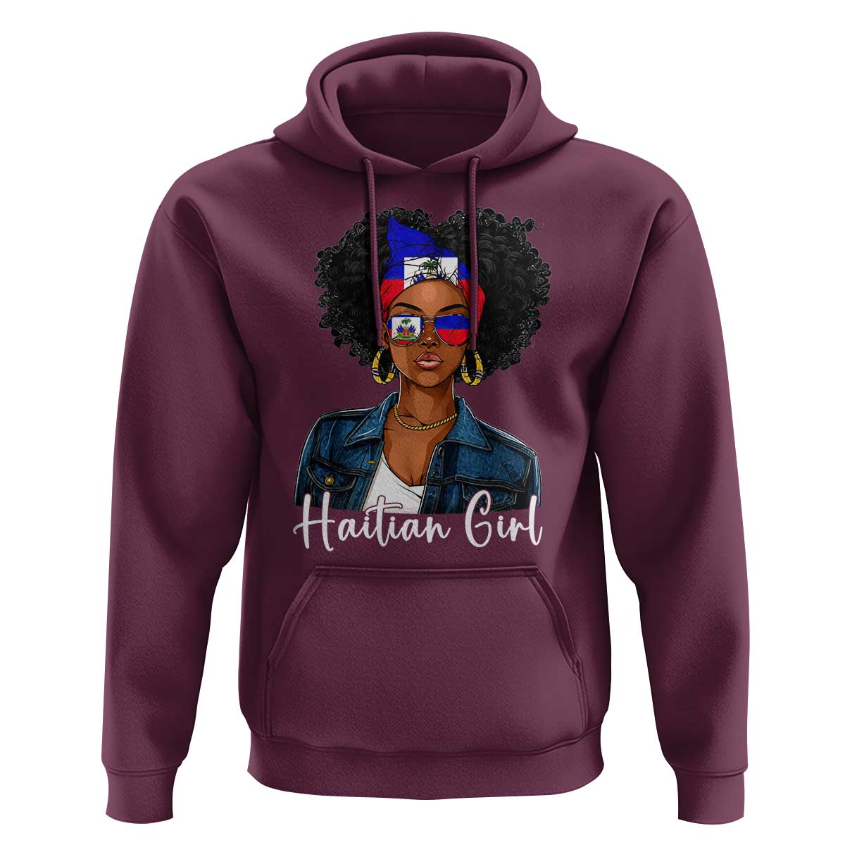 Proud Haitian Afro Girl in Denim Jacket Style Graphic Hoodie Haiti Heritage Pride