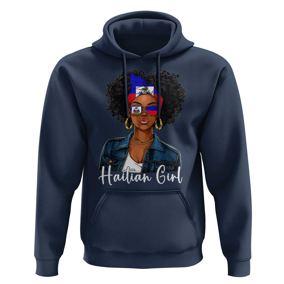 Proud Haitian Afro Girl in Denim Jacket Style Graphic Hoodie Haiti Heritage Pride