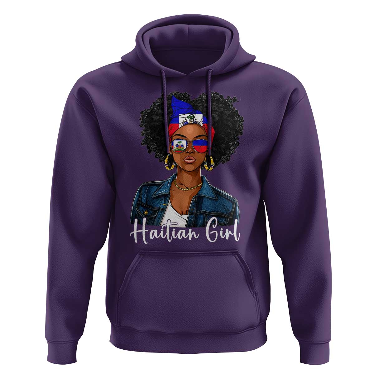 Proud Haitian Afro Girl in Denim Jacket Style Graphic Hoodie Haiti Heritage Pride