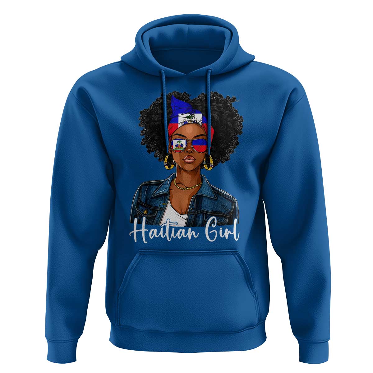 Proud Haitian Afro Girl in Denim Jacket Style Graphic Hoodie Haiti Heritage Pride