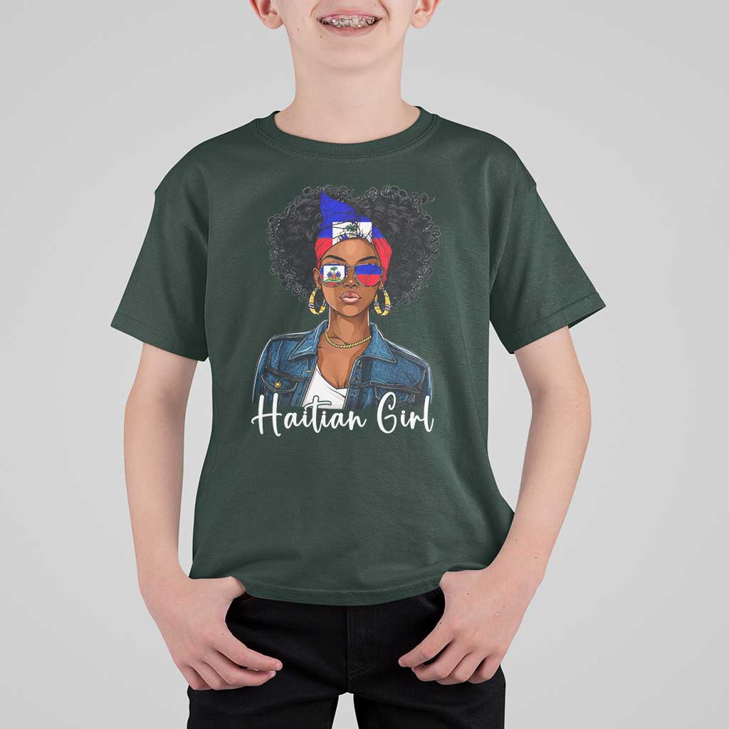 Proud Haitian Afro Girl in Denim Jacket Style Graphic T Shirt For Kid Haiti Heritage Pride